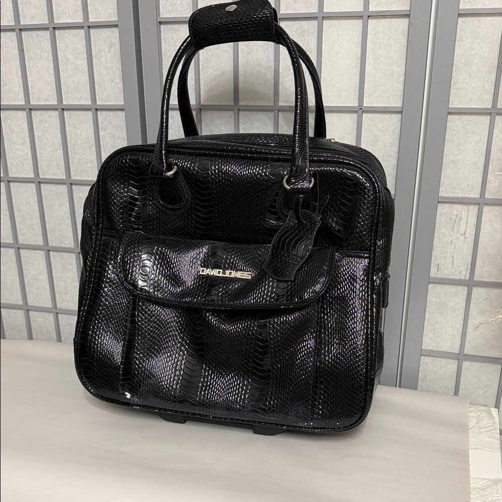 David Jones Black Crocodile Embossed Textured Faux Leather Carry on bag